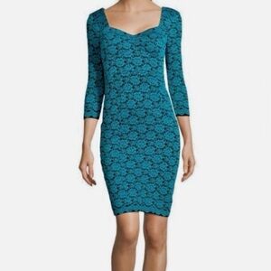 NWT ABS Allen Schwartz Turquoise Lace Long Sleeve Dress Small